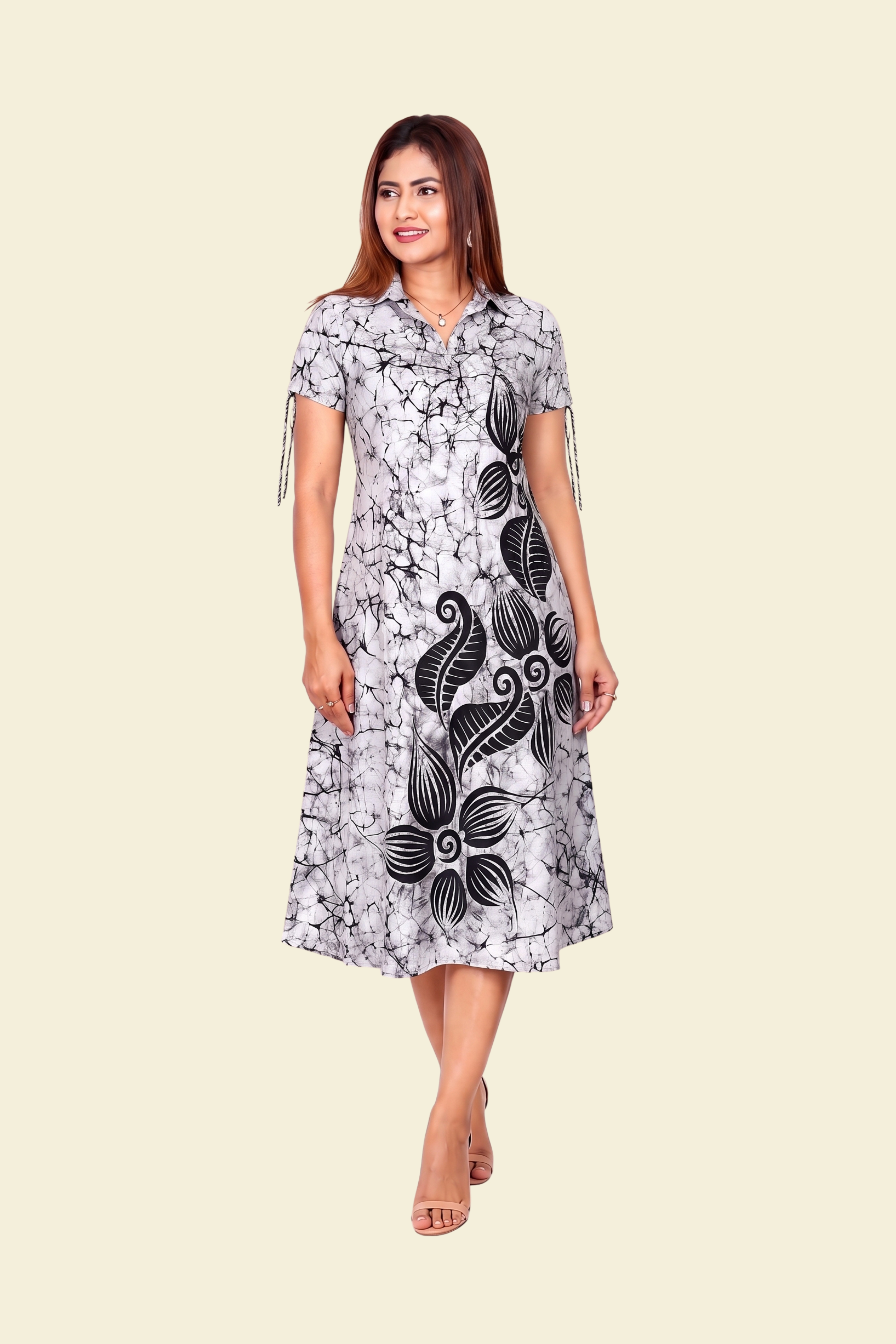 Black & White Floral Batik Midi Frock