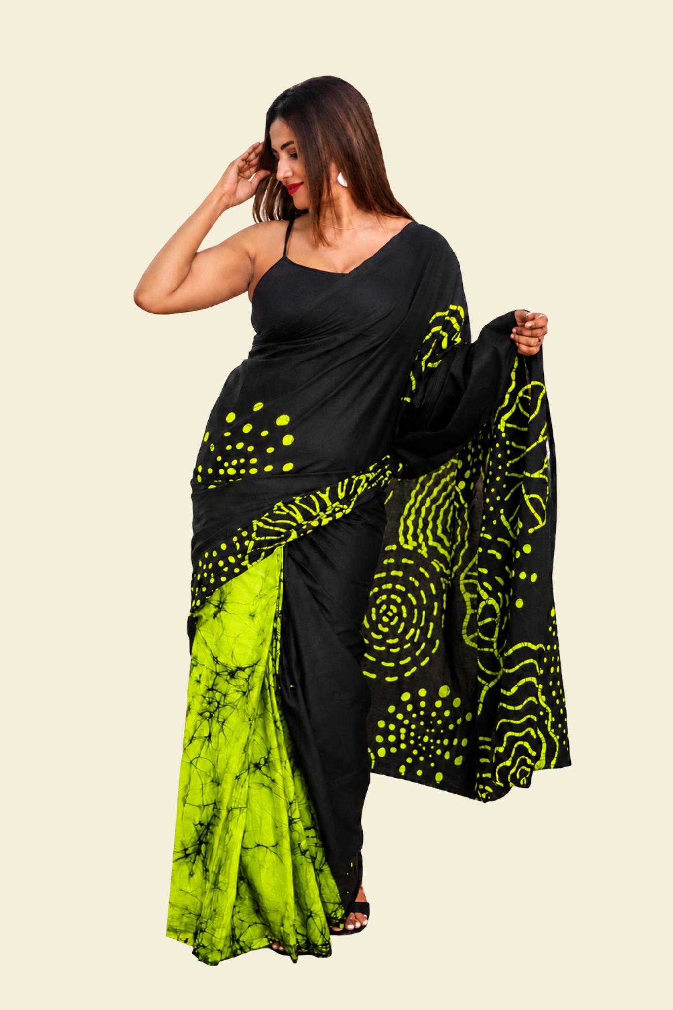Lime Noir Elegance Batik Saree